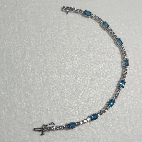 Blue Topaz & CV 7.5 Tennis Bracelet In Gift Box; For Kitty Rescue!